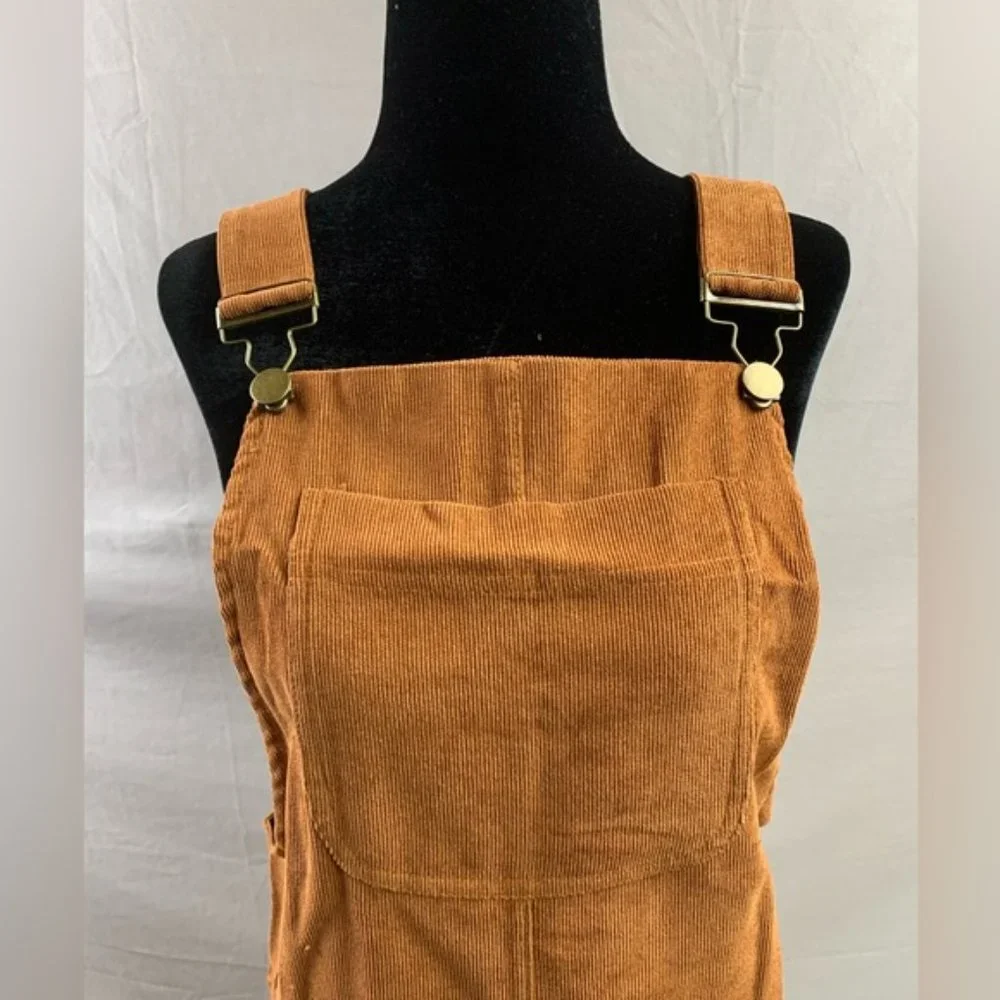 Corduroy Pocket Front Overall Dress Brown - Picture 6 of 6